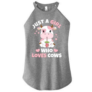 Just A Girl Who Loves Cows Cute Strawberry Cow Cowgirl Print Women's Perfect Tri Rocker Tank