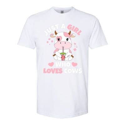 Just A Girl Who Loves Cows Cute Strawberry Cow Cowgirl Print Softstyle® CVC T-Shirt