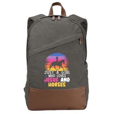 Just A Girl Who Loves Jesus And Horses Equestrian Christian Cotton Canvas Backpack