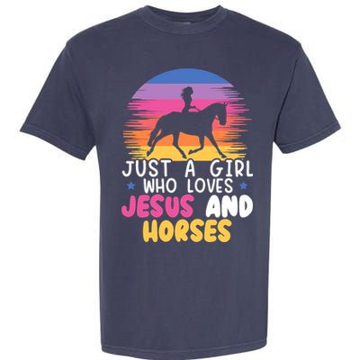 Just A Girl Who Loves Jesus And Horses Equestrian Christian Garment-Dyed Heavyweight T-Shirt