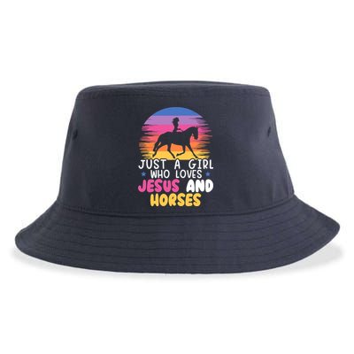 Just A Girl Who Loves Jesus And Horses Equestrian Christian Sustainable Bucket Hat