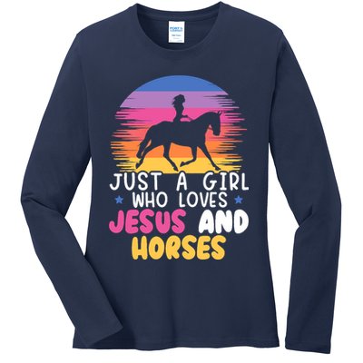 Just A Girl Who Loves Jesus And Horses Equestrian Christian Ladies Long Sleeve Shirt