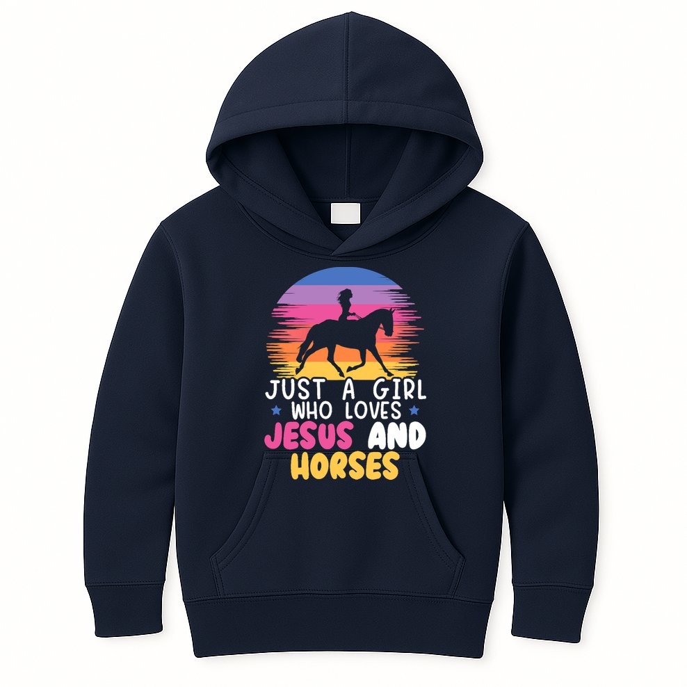 Just A Girl Who Loves Jesus And Horses Equestrian Christian Kids Hoodie