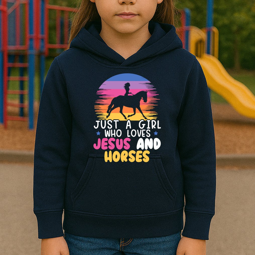 Just A Girl Who Loves Jesus And Horses Equestrian Christian Kids Hoodie