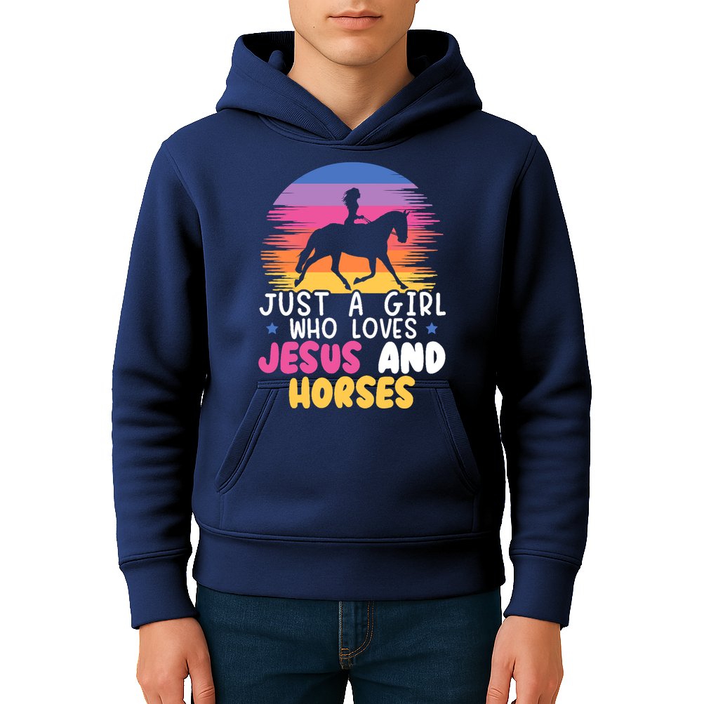 Just A Girl Who Loves Jesus And Horses Equestrian Christian Kids Hoodie
