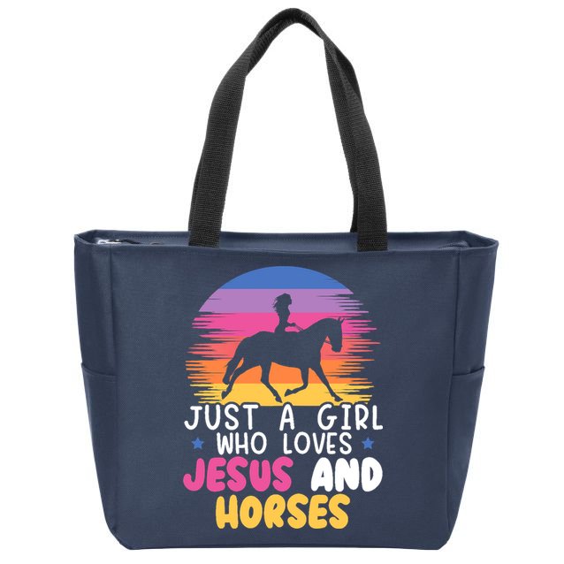 Just A Girl Who Loves Jesus And Horses Equestrian Christian Zip Tote Bag