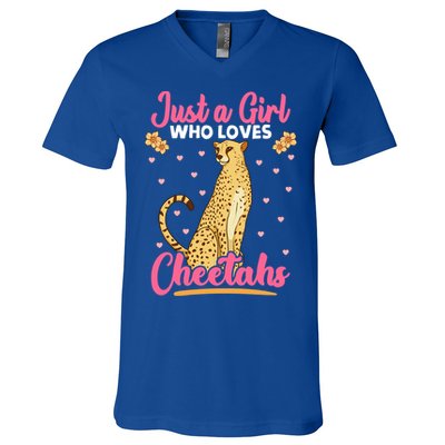 Just A Girl Who Loves Cheetahs African Savanna Zookeeper Gift V-Neck T-Shirt