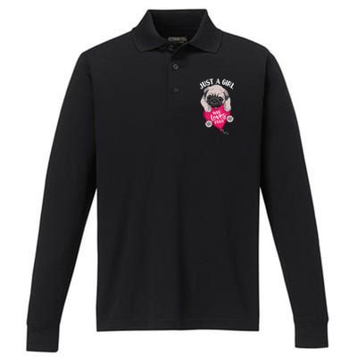 Just A Girl Who Loves Pugs Dog Lovers Cute Pug With Heart Gift Performance Long Sleeve Polo