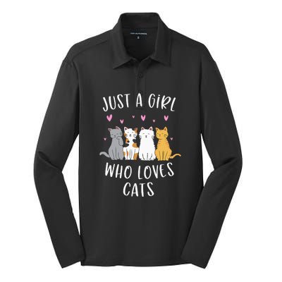 Just A Girl Who Loves Cats Cute Cat Lover Silk Touch Performance Long Sleeve Polo