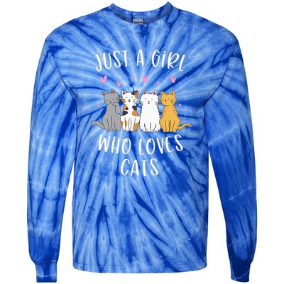 Just A Girl Who Loves Cats Cute Cat Lover Tie-Dye Long Sleeve Shirt