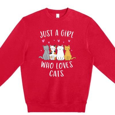 Just A Girl Who Loves Cats Cute Cat Lover Premium Crewneck Sweatshirt