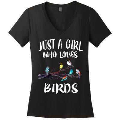 Just A Girl Who Loves Birds Birding Bird Watching Gift Women's V-Neck T-Shirt