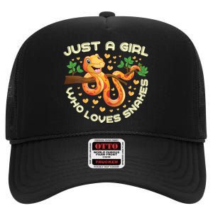 Just A Girl Who Loves Snakes Funny Snake Lover Gifts High Crown Mesh Back Trucker Hat