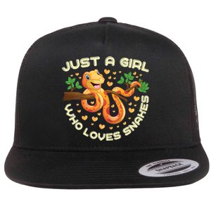 Just A Girl Who Loves Snakes Funny Snake Lover Gifts Flat Bill Trucker Hat