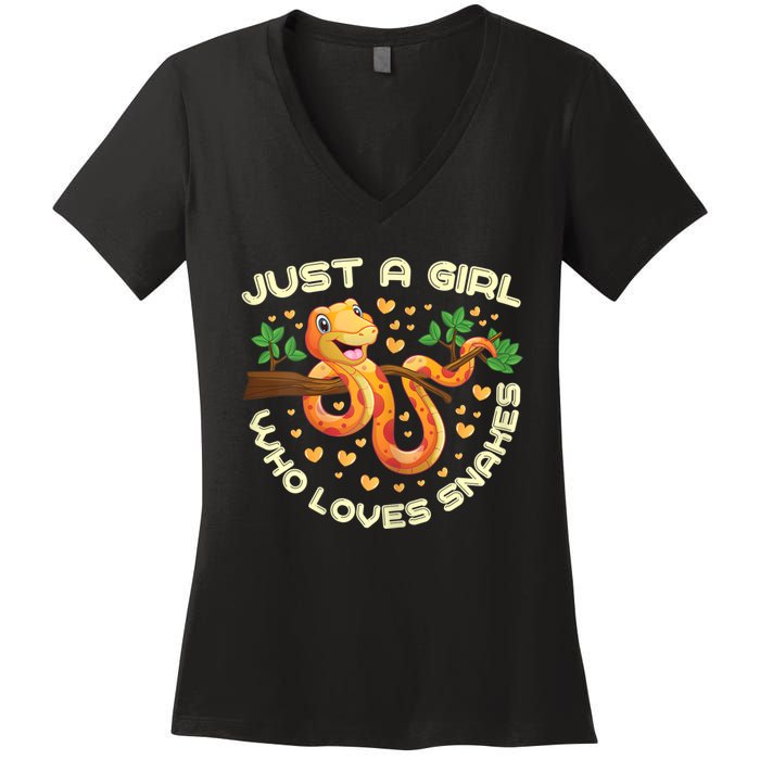 Just A Girl Who Loves Snakes Funny Snake Lover Gifts Women's V-Neck T-Shirt