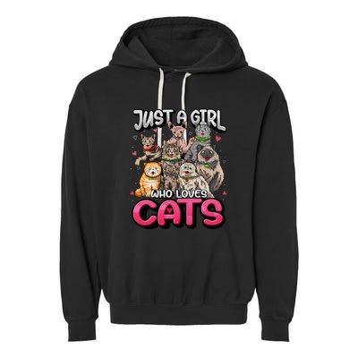 Just A Girl Who Loves Cats Cute Cat Lover Cat Mom Garment-Dyed Fleece Hoodie