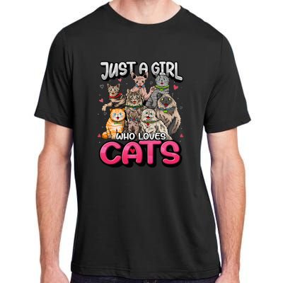 Just A Girl Who Loves Cats Cute Cat Lover Cat Mom Adult ChromaSoft Performance T-Shirt