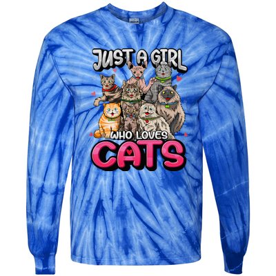 Just A Girl Who Loves Cats Cute Cat Lover Cat Mom Tie-Dye Long Sleeve Shirt