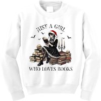 Just A Girl Who Loves Books Halloween Skeleton Christmas Kids Sweatshirt