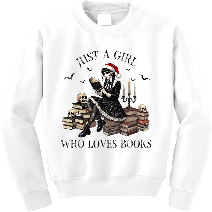 Just A Girl Who Loves Books Halloween Skeleton Christmas Kids Sweatshirt