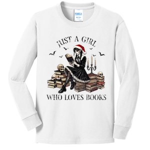 Just A Girl Who Loves Books Halloween Skeleton Christmas Kids Long Sleeve Shirt