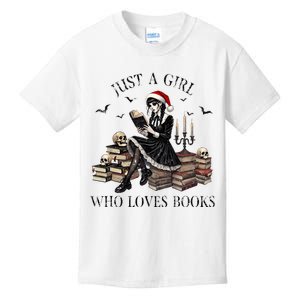 Just A Girl Who Loves Books Halloween Skeleton Christmas Kids T-Shirt