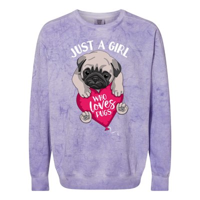 Just A Girl Who Loves Pugs Dog Lovers Cute Pug With Heart Gift Colorblast Crewneck Sweatshirt