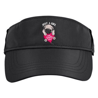 Just A Girl Who Loves Pugs Dog Lovers Cute Pug With Heart Gift Adult Drive Performance Visor