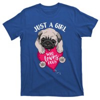 Just A Girl Who Loves Pugs Dog Lovers Cute Pug With Heart Gift T-Shirt