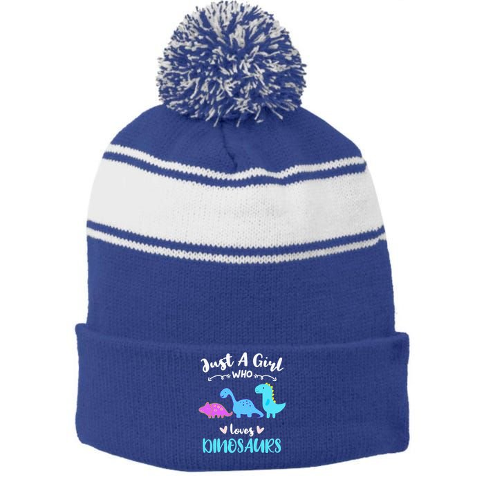 Just A Girl Who Loves Dinosaurs Stripe Pom Pom Beanie