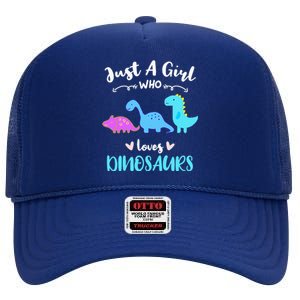 Just A Girl Who Loves Dinosaurs High Crown Mesh Back Trucker Hat