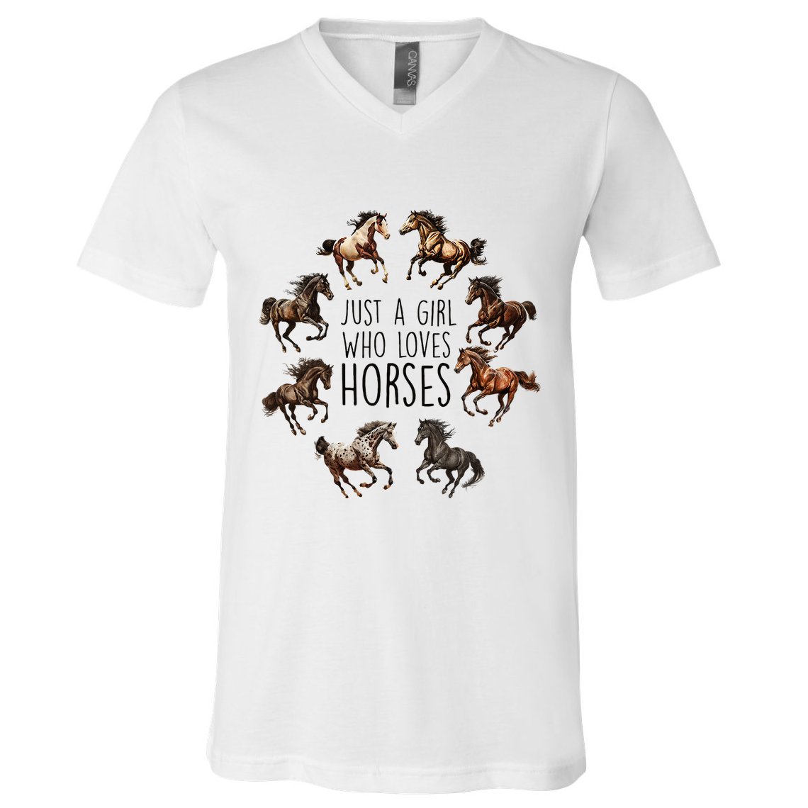 Just A Girl Who Loves Horses Horse Breeds Horseback Riding V-Neck T-Shirt