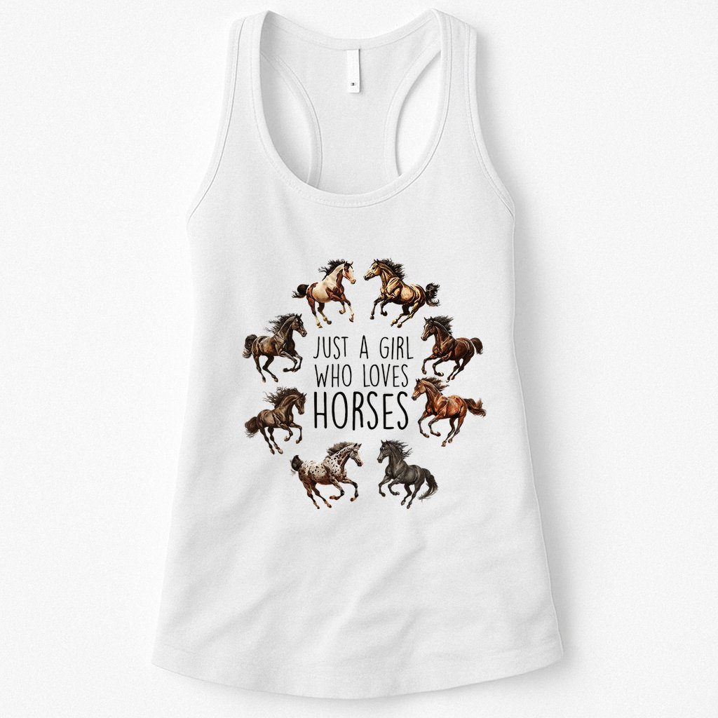 Just A Girl Who Loves Horses Horse Breeds Horseback Riding Womens Tank Top