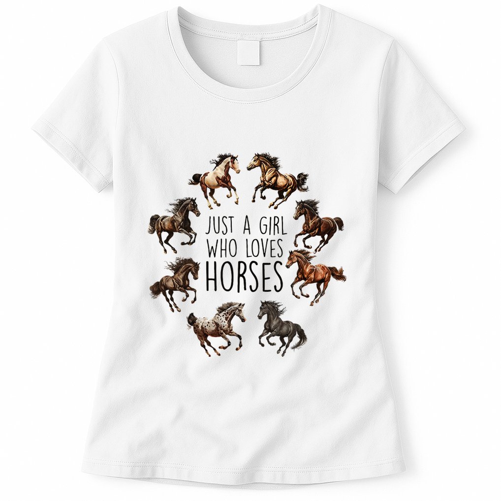 Just A Girl Who Loves Horses Horse Breeds Horseback Riding Womens T-Shirt