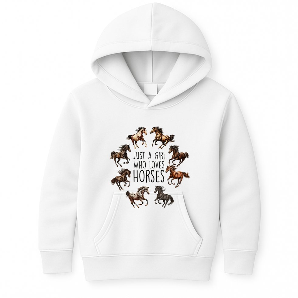 Just A Girl Who Loves Horses Horse Breeds Horseback Riding Kids Hoodie