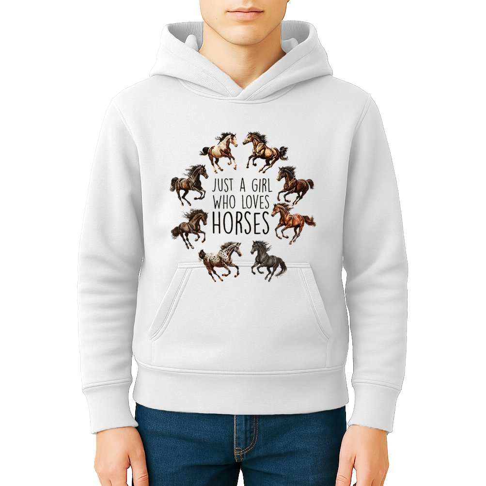 Just A Girl Who Loves Horses Horse Breeds Horseback Riding Kids Hoodie