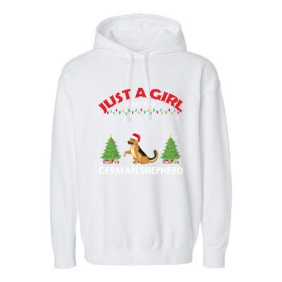 Just A Girl Who Loves Ger Shepherd Dog Ugly Xmas Sweater Gift Garment-Dyed Fleece Hoodie