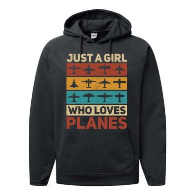 Just A Girl Who Loves Planes Pilot Plane Aviation Airplane Performance Fleece Hoodie