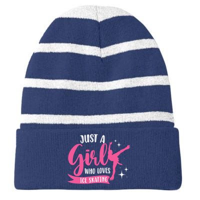 Just A Girl Who Loves Ice Skating Striped Beanie with Solid Band