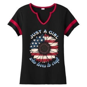 Just A Girl Who Love Craft America Flag Ladies Halftime Notch Neck Tee