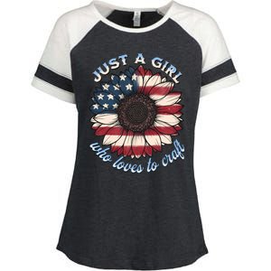 Just A Girl Who Love Craft America Flag Enza Ladies Jersey Colorblock Tee