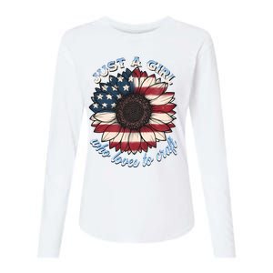 Just A Girl Who Love Craft America Flag Womens Cotton Relaxed Long Sleeve T-Shirt