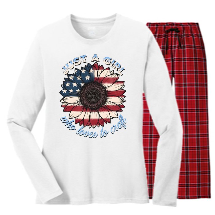 Just A Girl Who Love Craft America Flag Women's Long Sleeve Flannel Pajama Set 