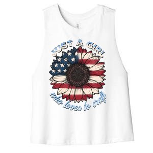 Just A Girl Who Love Craft America Flag Women's Racerback Cropped Tank