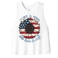 Just A Girl Who Love Craft America Flag Women's Racerback Cropped Tank