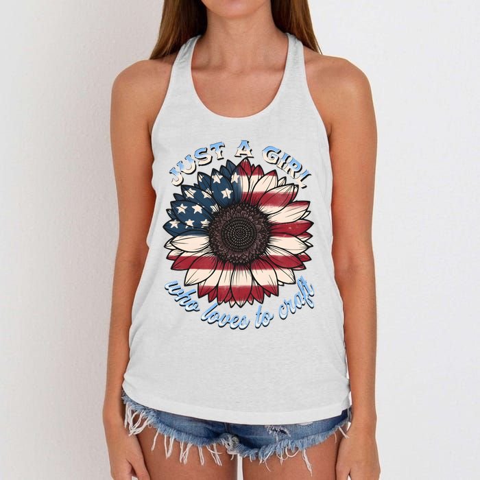 Just A Girl Who Love Craft America Flag Women's Knotted Racerback Tank