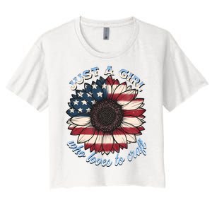 Just A Girl Who Love Craft America Flag Women's Crop Top Tee