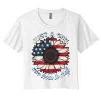 Just A Girl Who Love Craft America Flag Women's Crop Top Tee