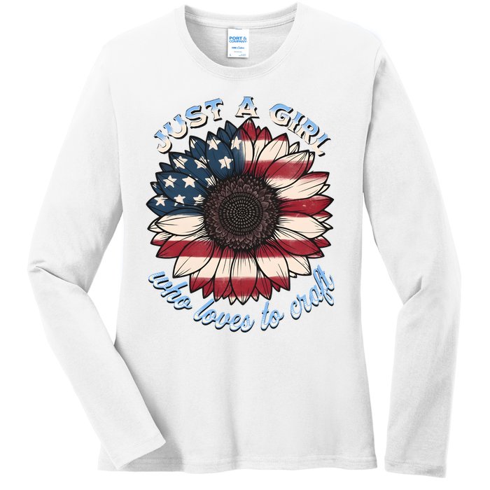 Just A Girl Who Love Craft America Flag Ladies Long Sleeve Shirt