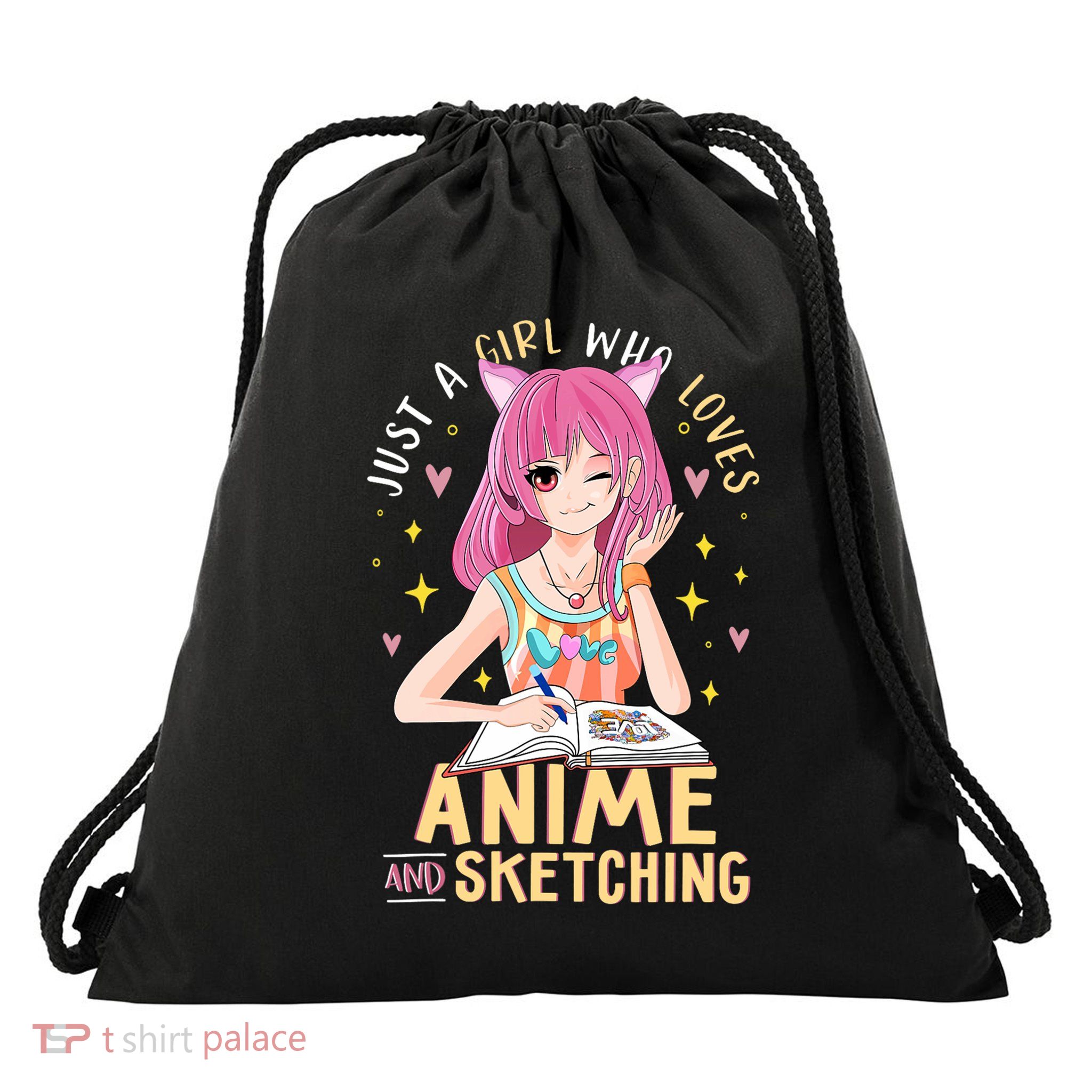 Just A Girl Who Loves Anime And Sketching Drawstring Bag